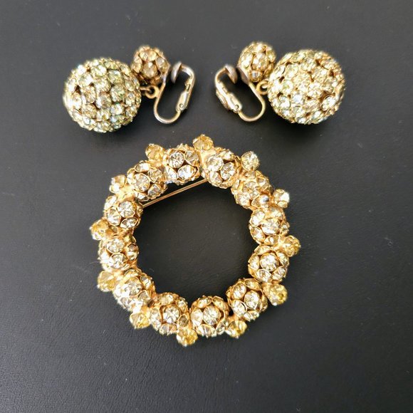 Vintage Kramer of New York Rhinestone Brooch & Earring Set - Picture 1 of 8